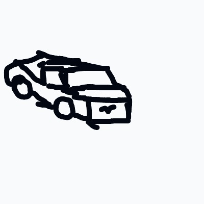 A rough, cartoonish car drawn in a three-quarter view with four wheels and a small heart on the front bumper.